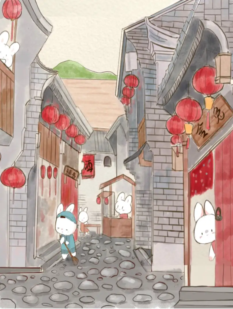 古镇上的兔子们